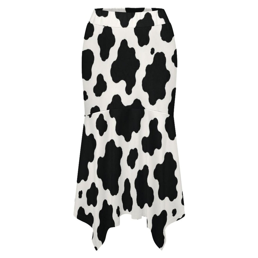 180gsm Irregular Hemmed Skirt(All-Over Printing) - Black-and-White Cowhide