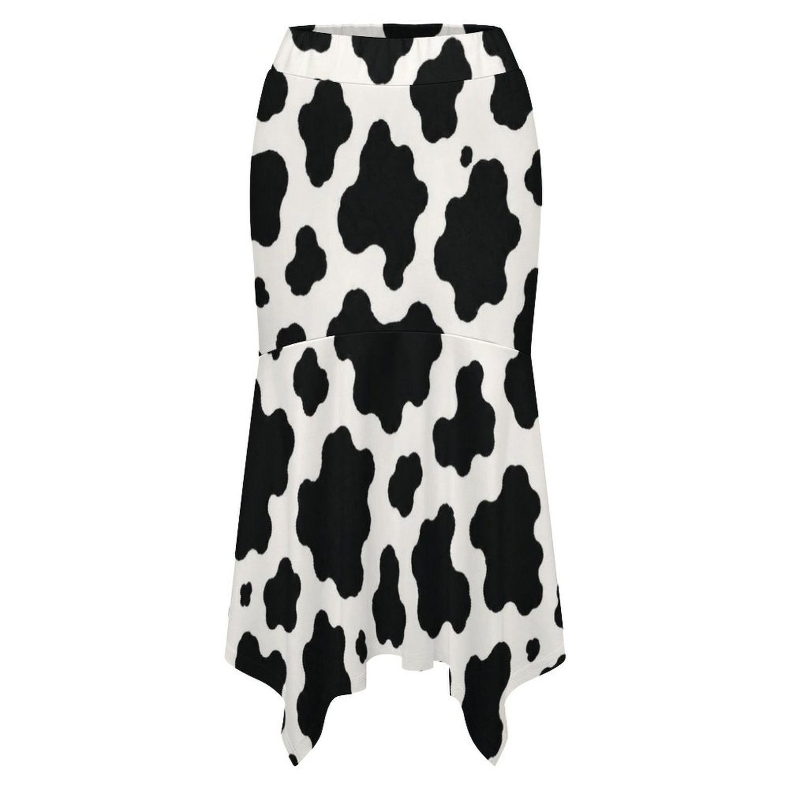 180gsm Irregular Hemmed Skirt(All-Over Printing) - Black-and-White Cowhide