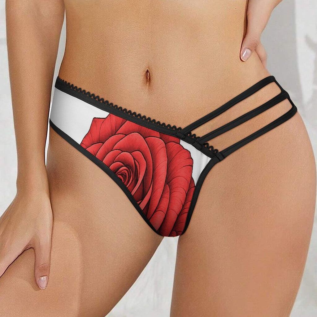 Multi-Strap Lace Briefs(All-Over Printing) - Red Rose