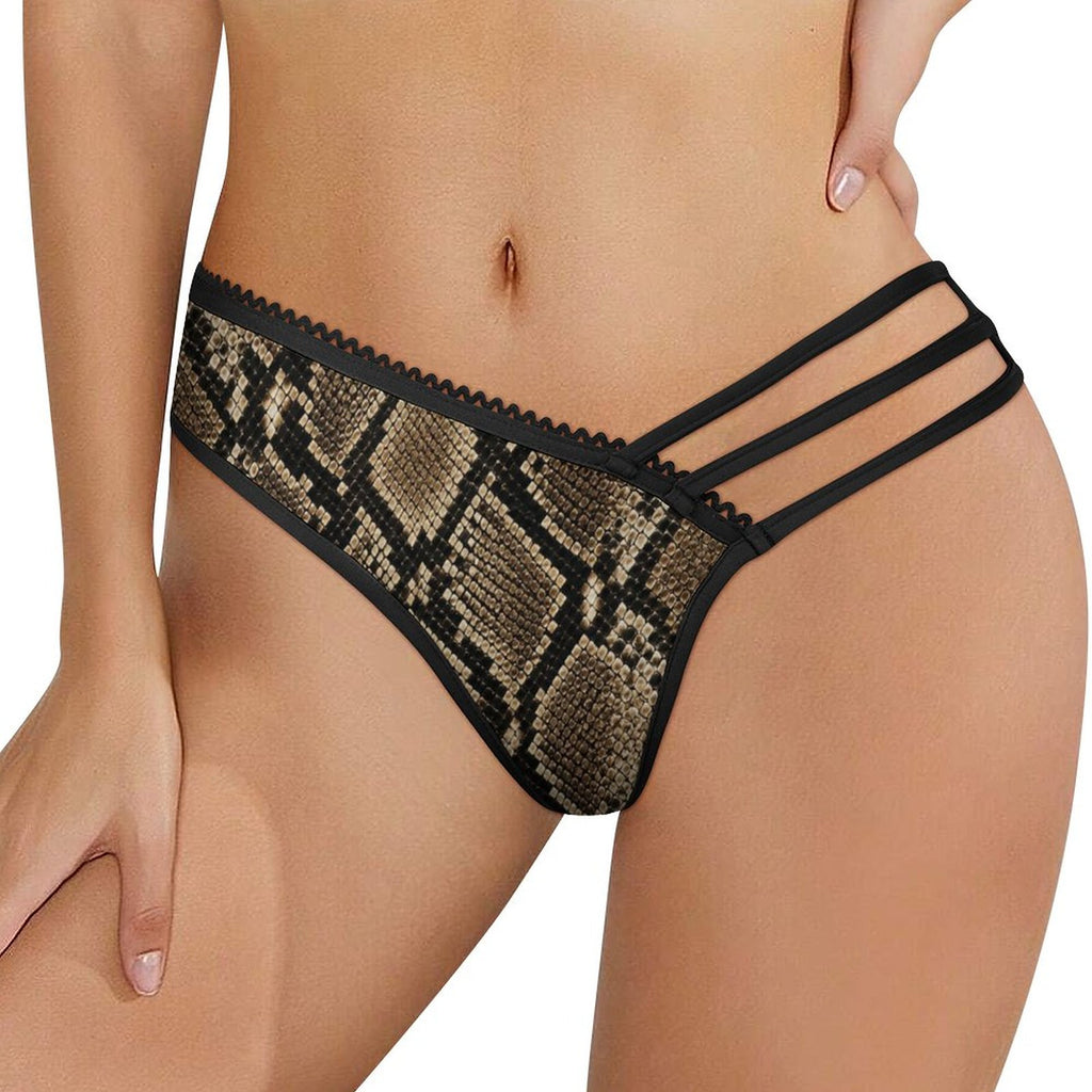 Multi-Strap Lace Briefs(All-Over Printing) - Snake skin Pattern