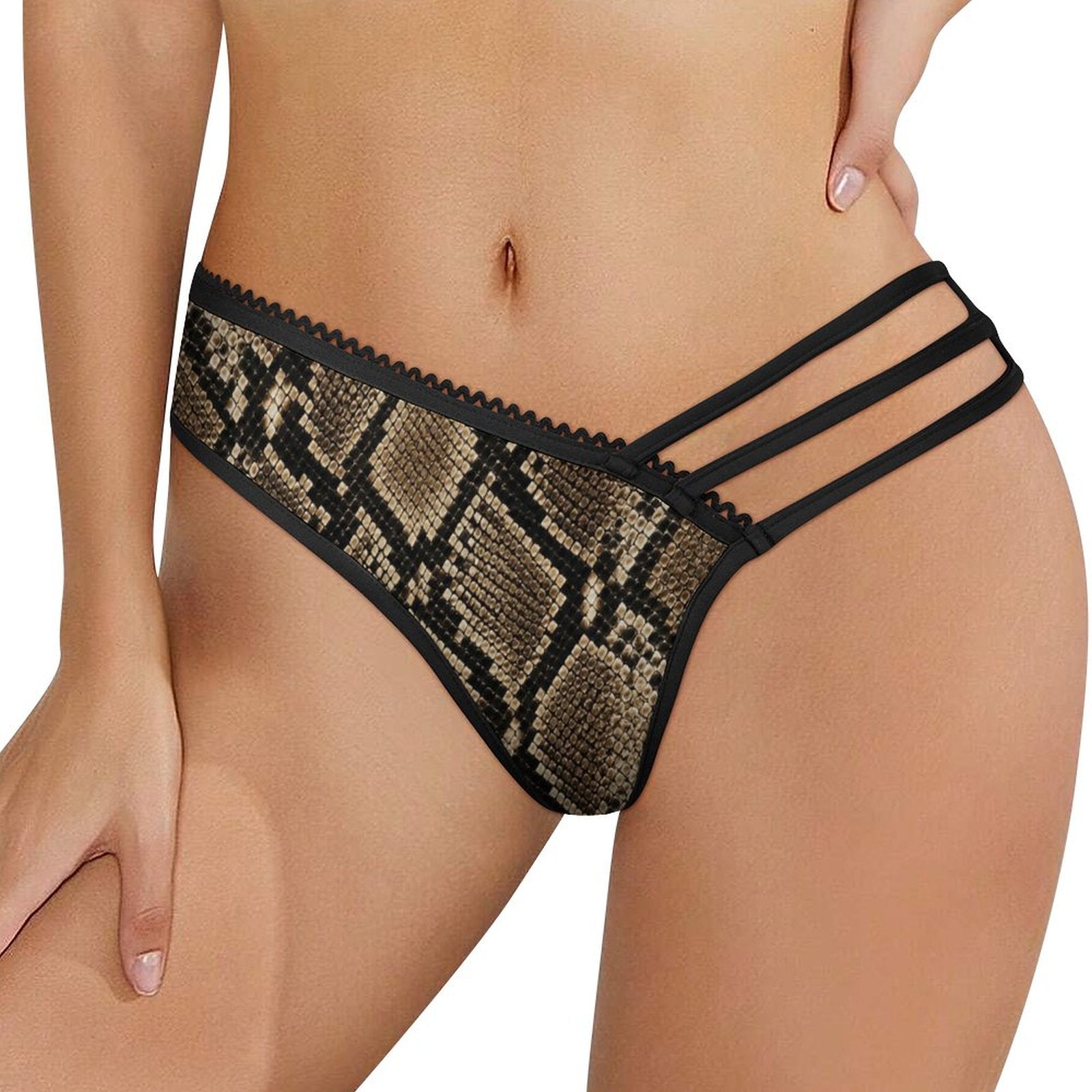 Multi-Strap Lace Briefs(All-Over Printing) - Snake skin Pattern
