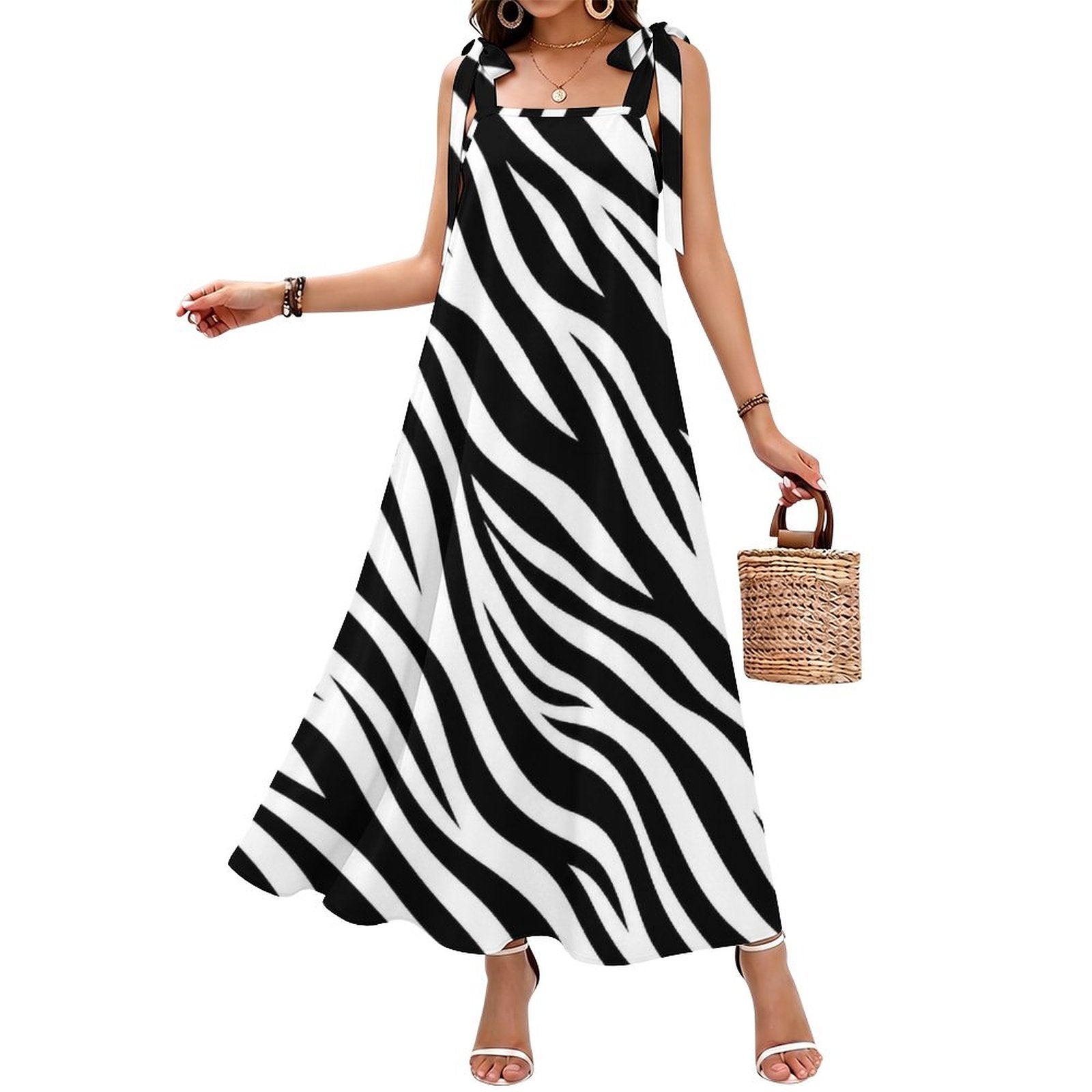 180gsm Ankle-length Slip Dress With Straps(All-Over Printing) - Zebra-stripe pattern