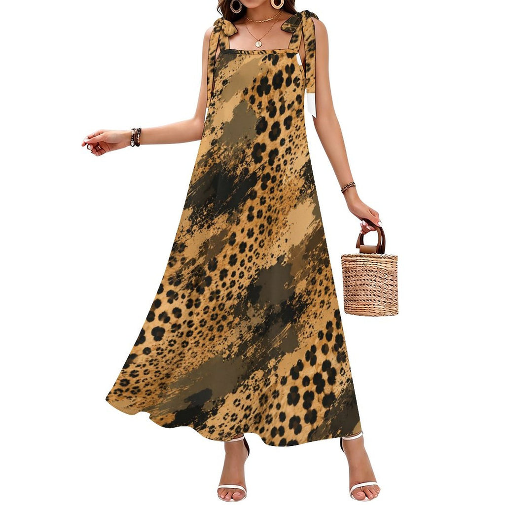 180gsm Ankle-length Slip Dress With Straps(All-Over Printing) - Cheetah camouflage texture