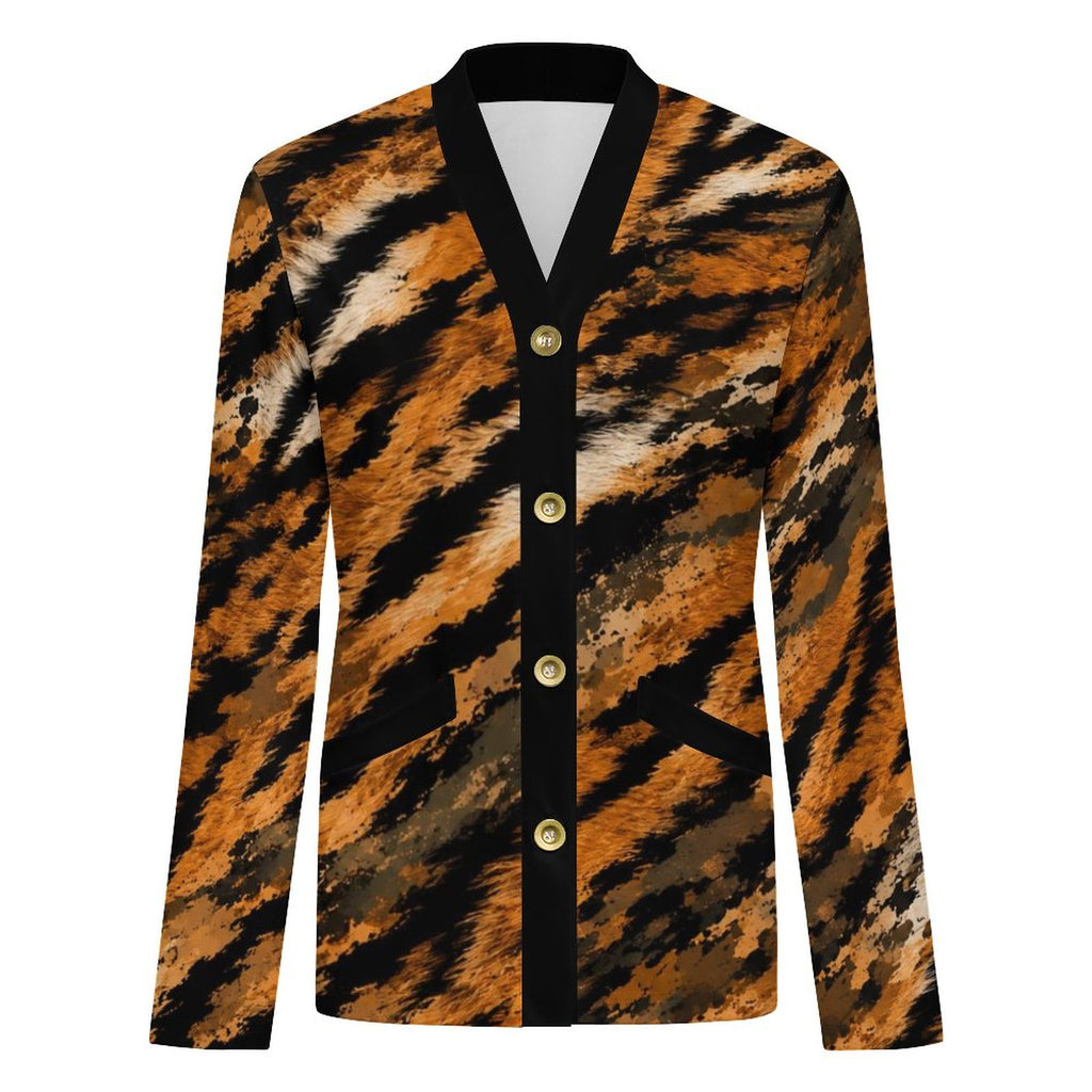 170gsm Women's Lightweight Cardigan(All-Over Printing) - tiger-fur camouflage