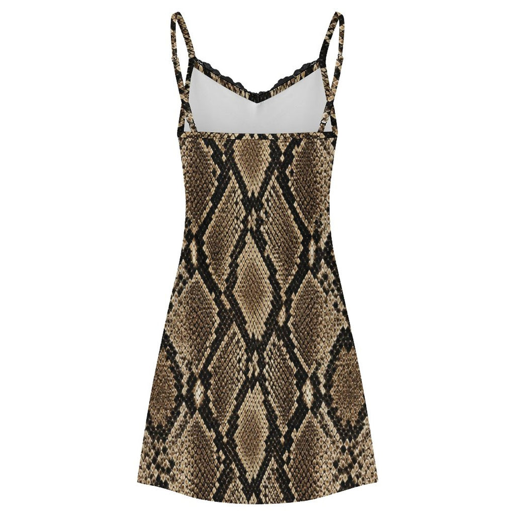 200gsm Lace Camisole Pajama Dress(All-Over Printing) - Snake skin Pattern