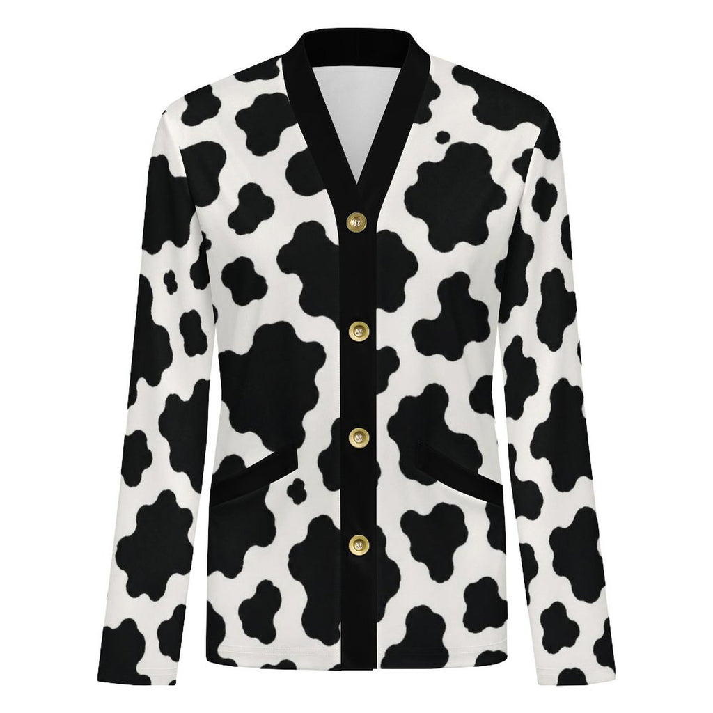 170gsm Women's Lightweight Cardigan(All-Over Printing) - Black-and-White Cowhide
