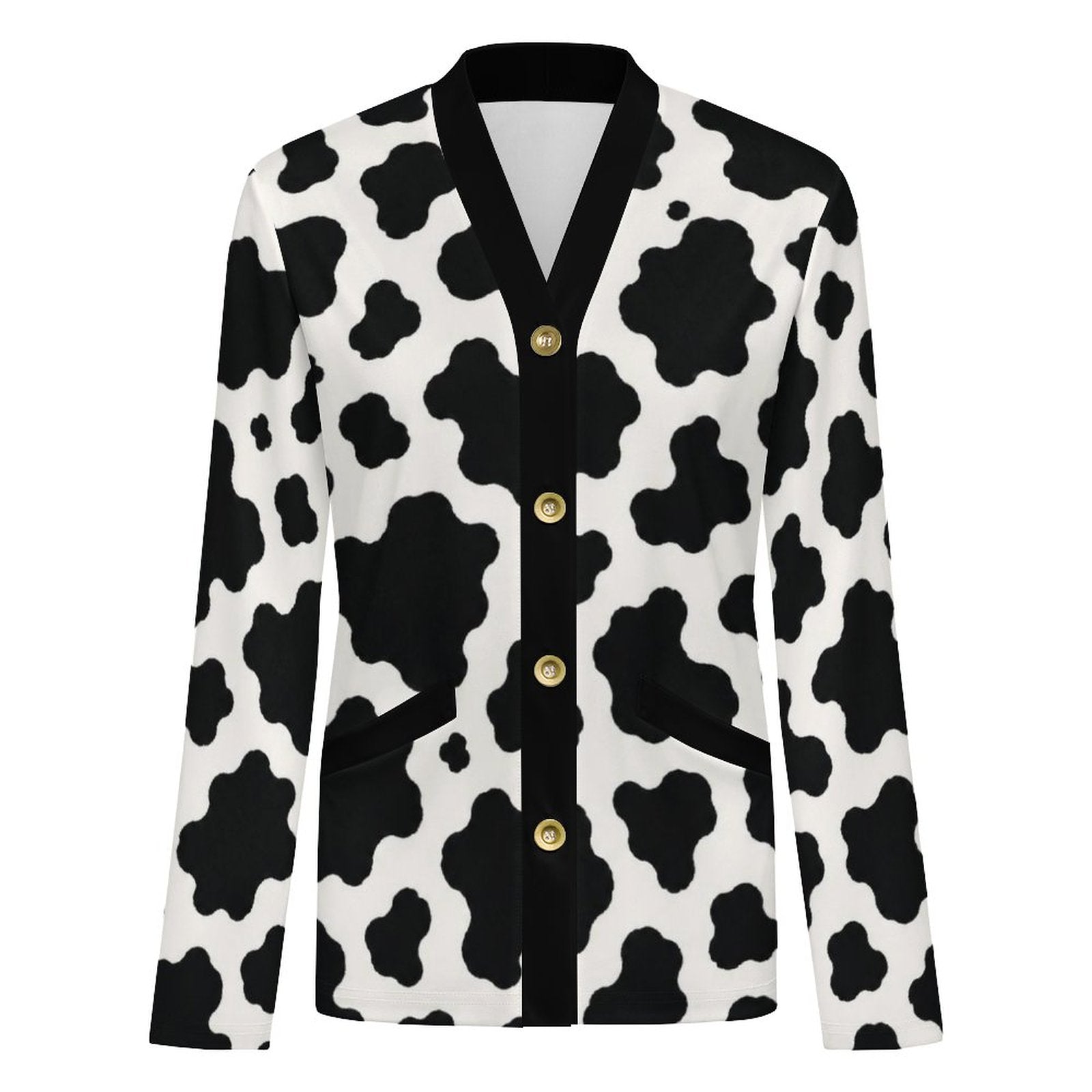 170gsm Women's Lightweight Cardigan(All-Over Printing) - Black-and-White Cowhide