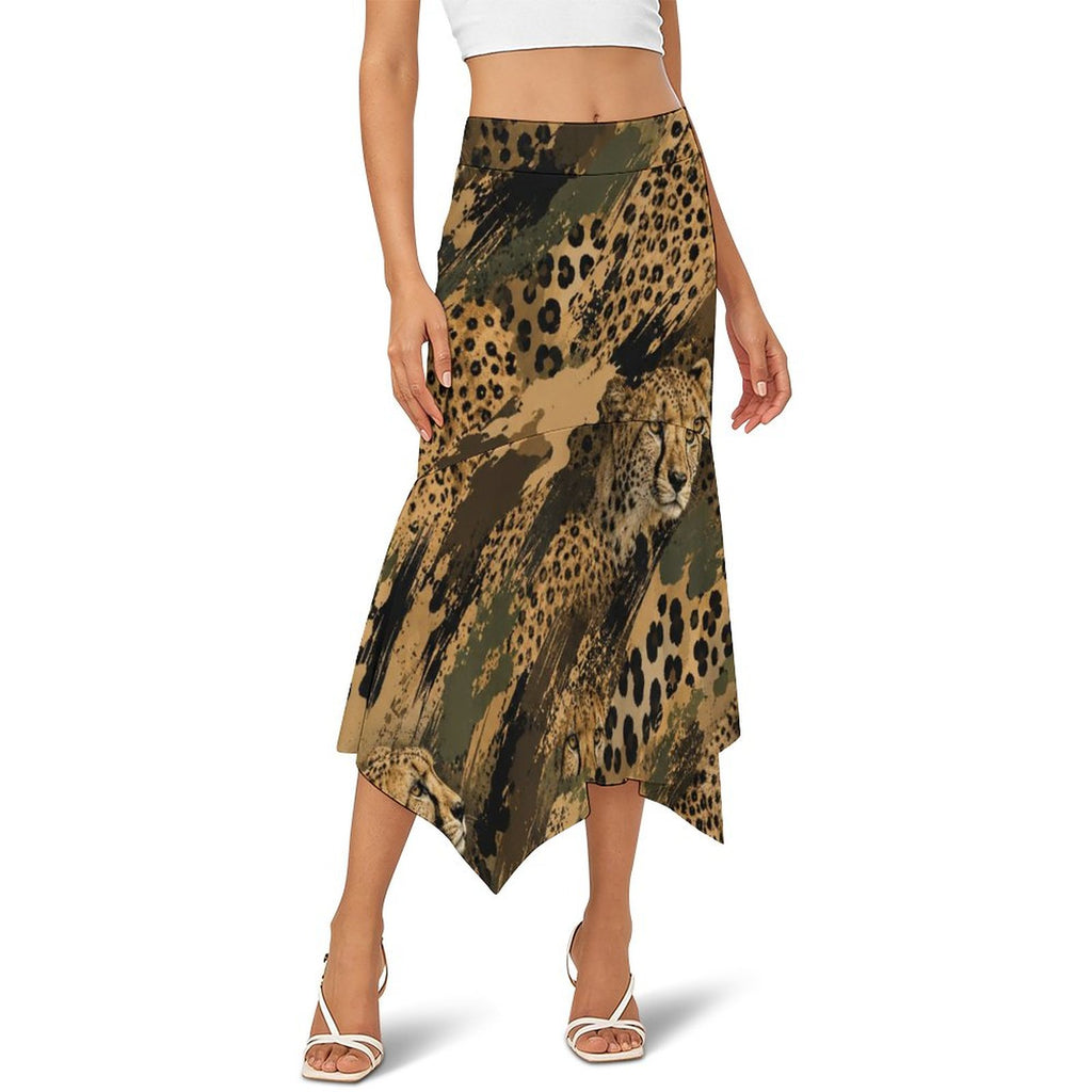 180gsm Irregular Hemmed Skirt(All-Over Printing) - Cheetah camouflage