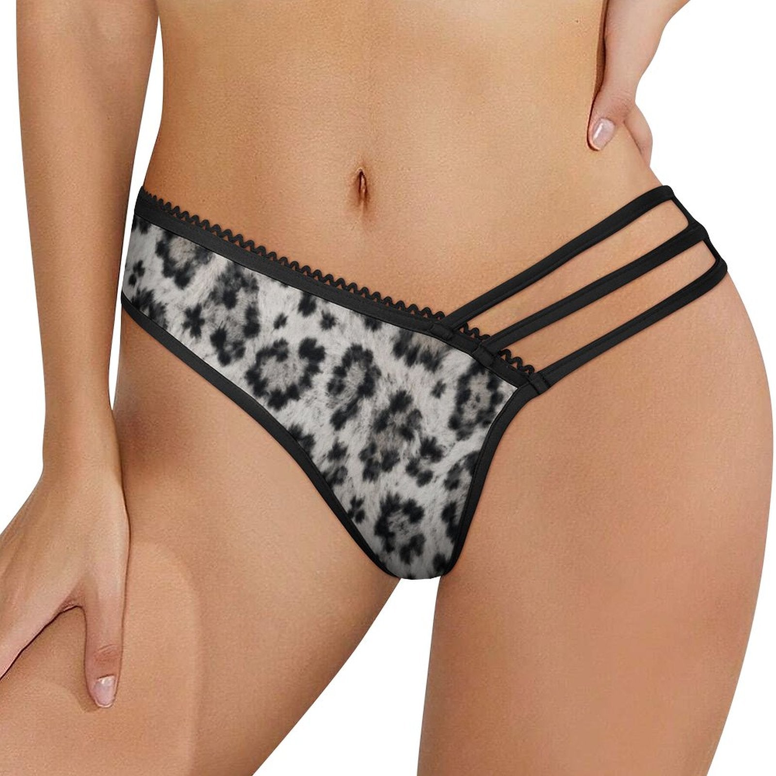 Multi-Strap Lace Briefs(All-Over Printing) - Snow leopard