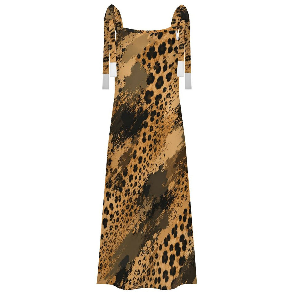180gsm Ankle-length Slip Dress With Straps(All-Over Printing) - Cheetah camouflage texture