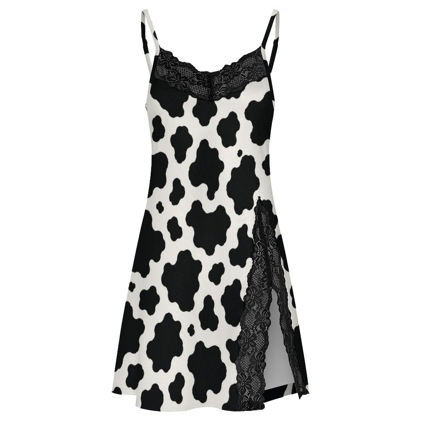 200gsm Lace Camisole Pajama Dress(All-Over Printing) - Black-and-White Cowhide