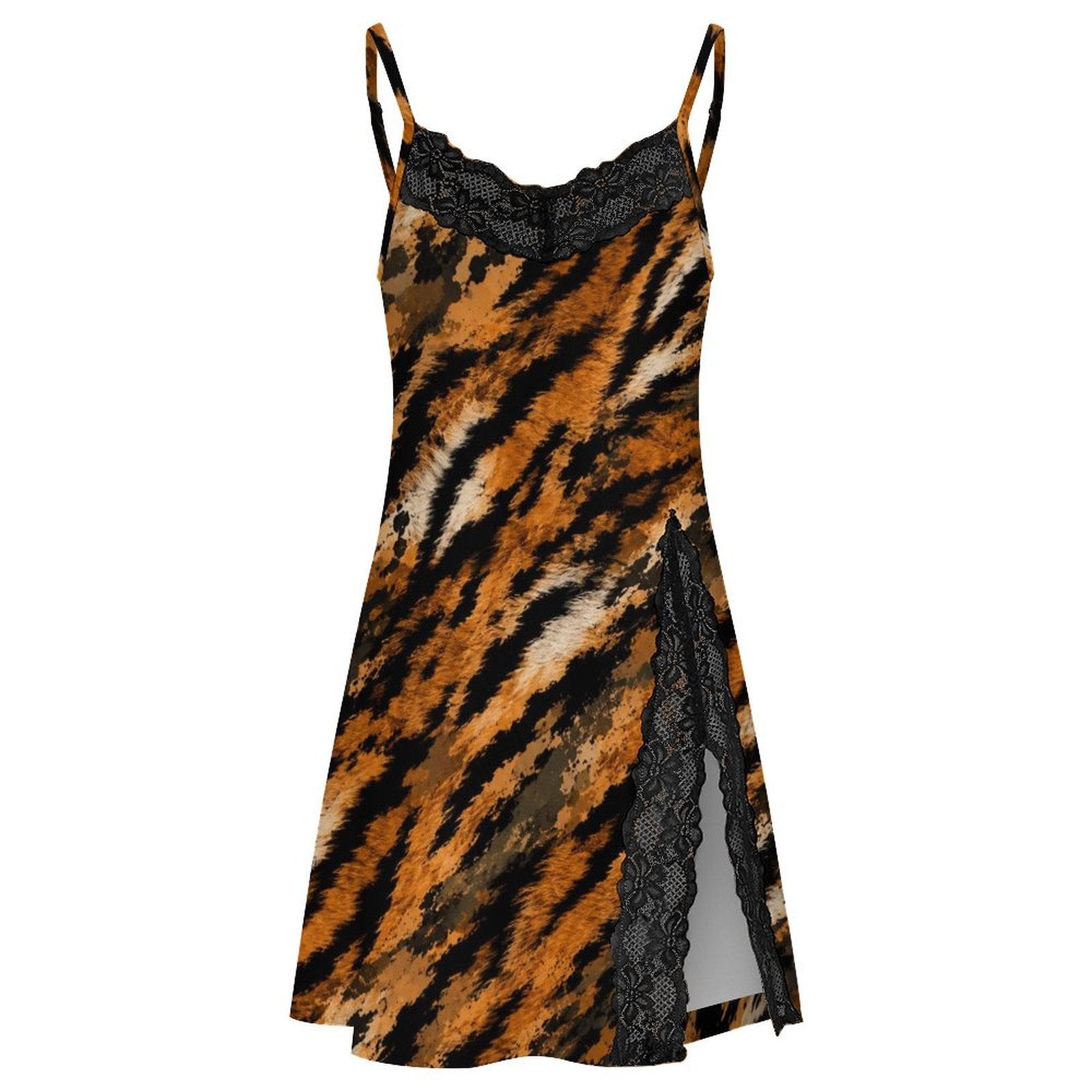 200gsm Lace Camisole Pajama Dress(All-Over Printing) - tiger-fur camouflage