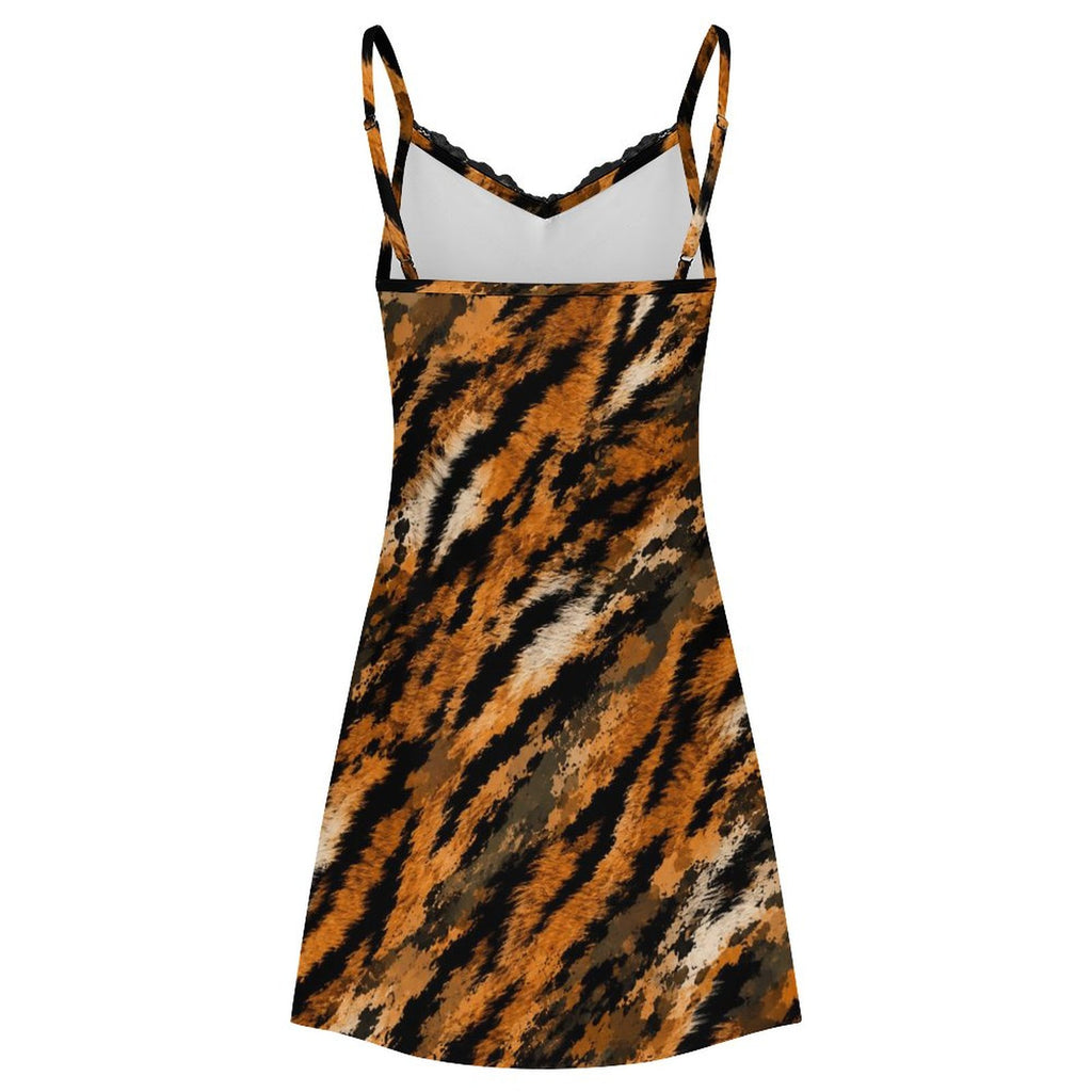 200gsm Lace Camisole Pajama Dress(All-Over Printing) - tiger-fur camouflage
