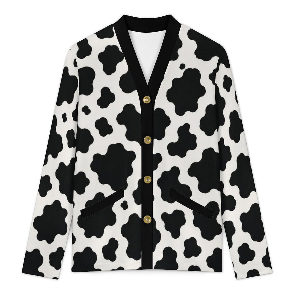 170gsm Women's Lightweight Cardigan(All-Over Printing) - Black-and-White Cowhide