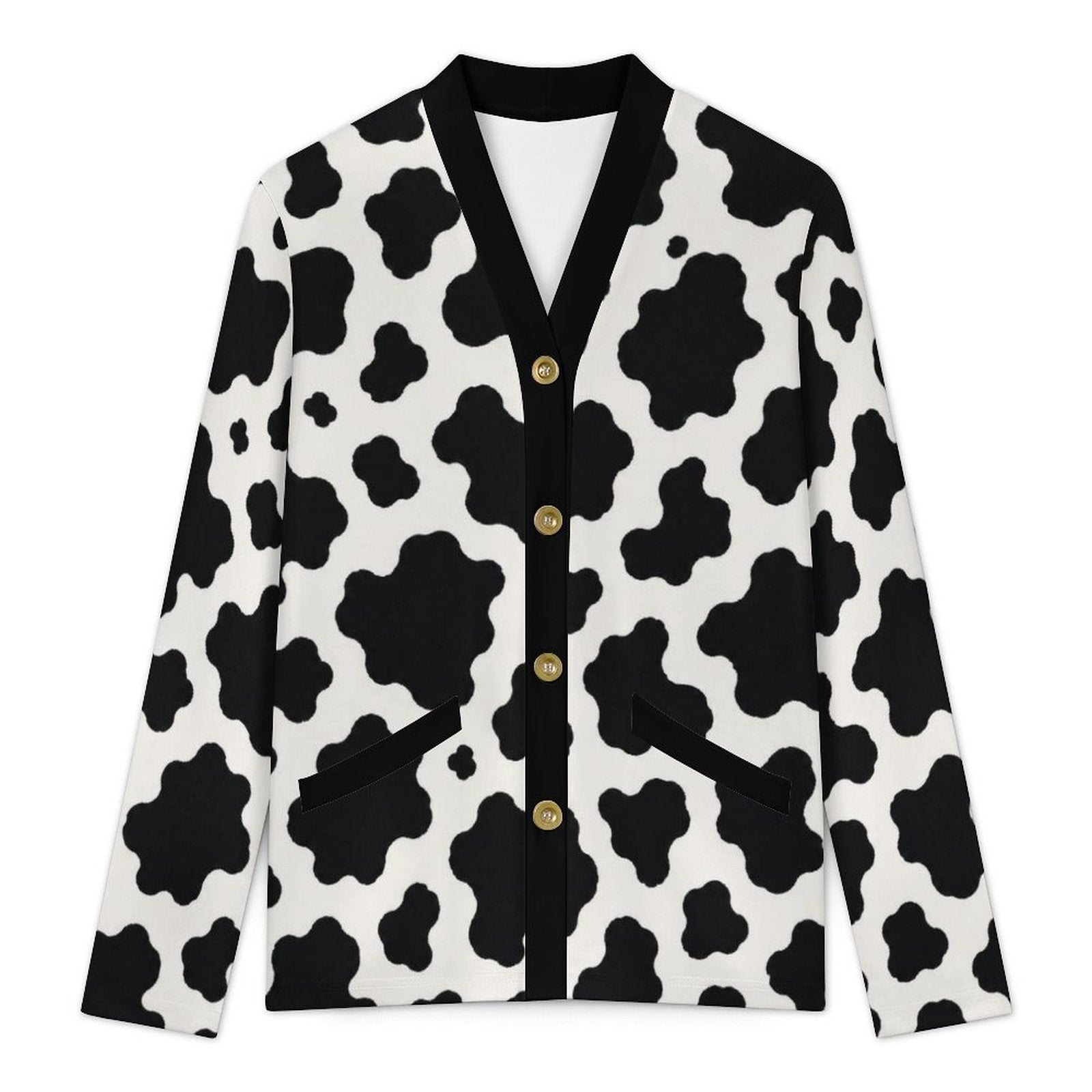 170gsm Women's Lightweight Cardigan(All-Over Printing) - Black-and-White Cowhide