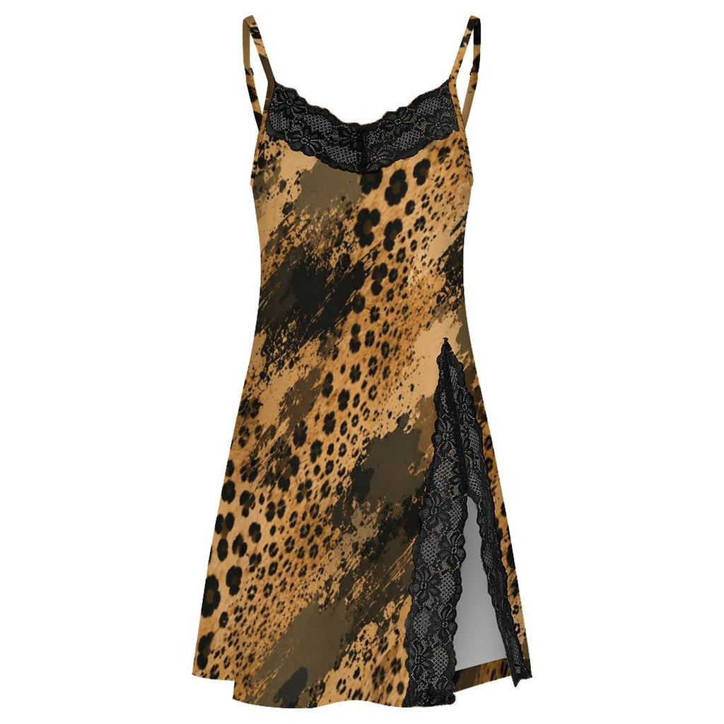 200gsm Lace Camisole Pajama Dress(All-Over Printing) - Cheetah camouflage texture
