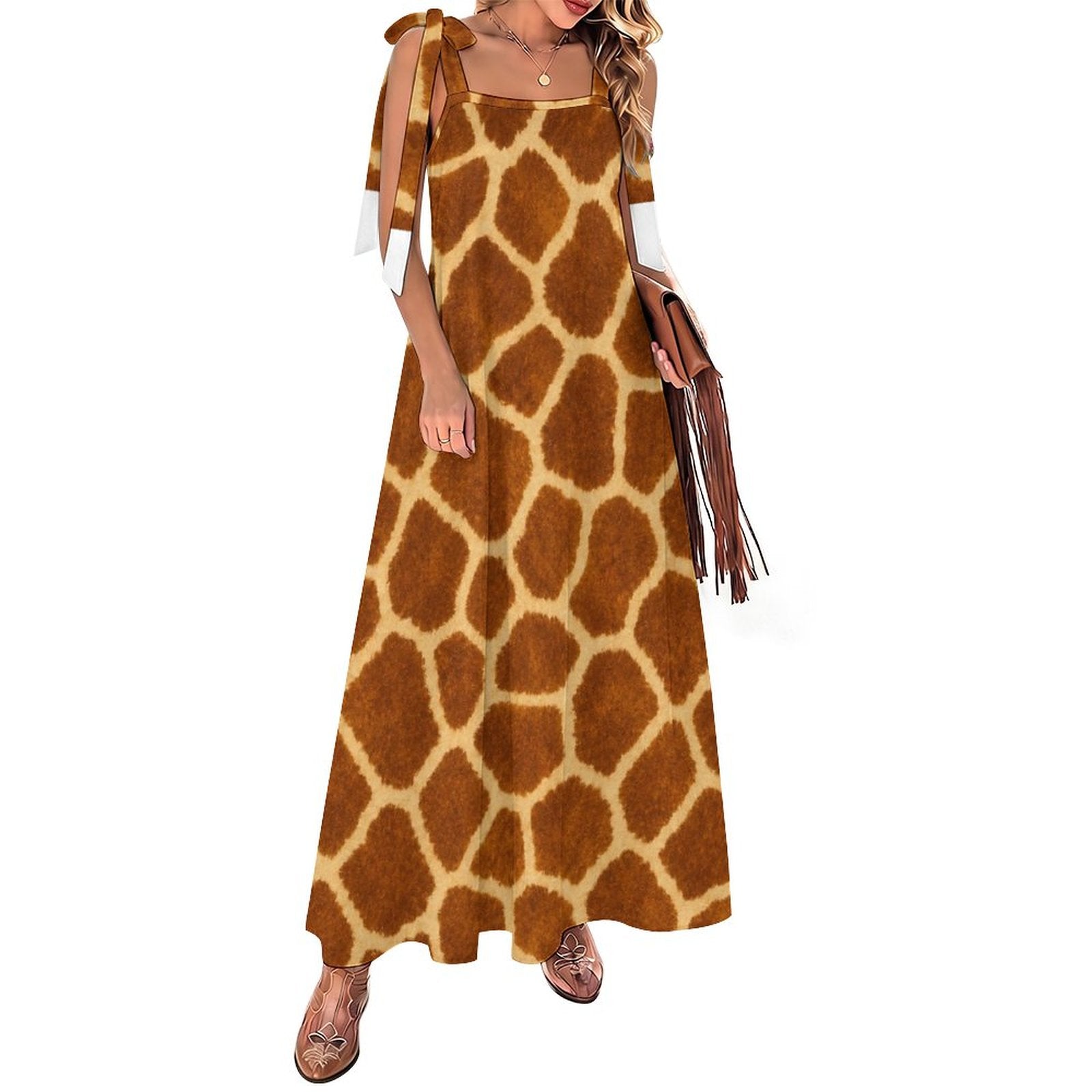 180gsm Ankle-length Slip Dress With Straps(All-Over Printing) - Giraffe Hide
