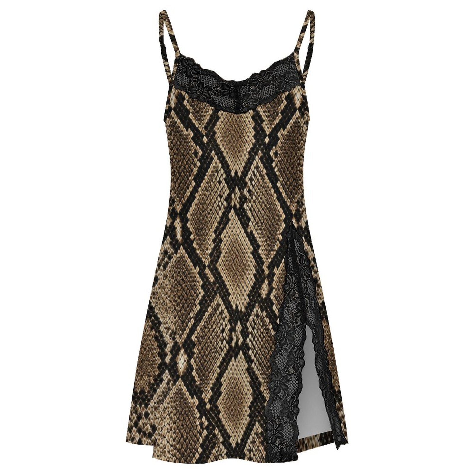 200gsm Lace Camisole Pajama Dress(All-Over Printing) - Snake skin Pattern