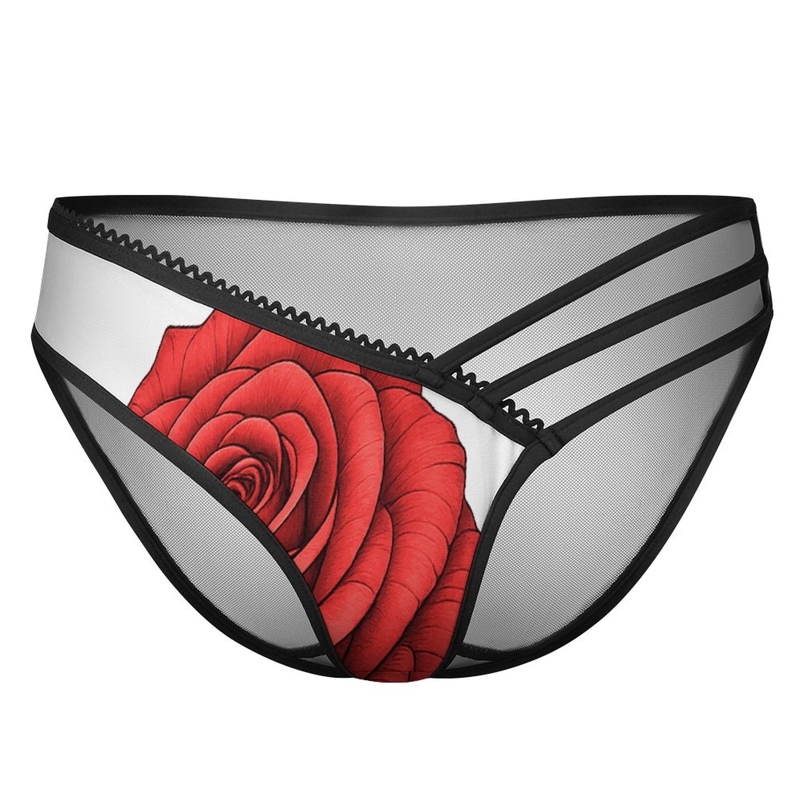 Multi-Strap Lace Briefs(All-Over Printing) - Red Rose