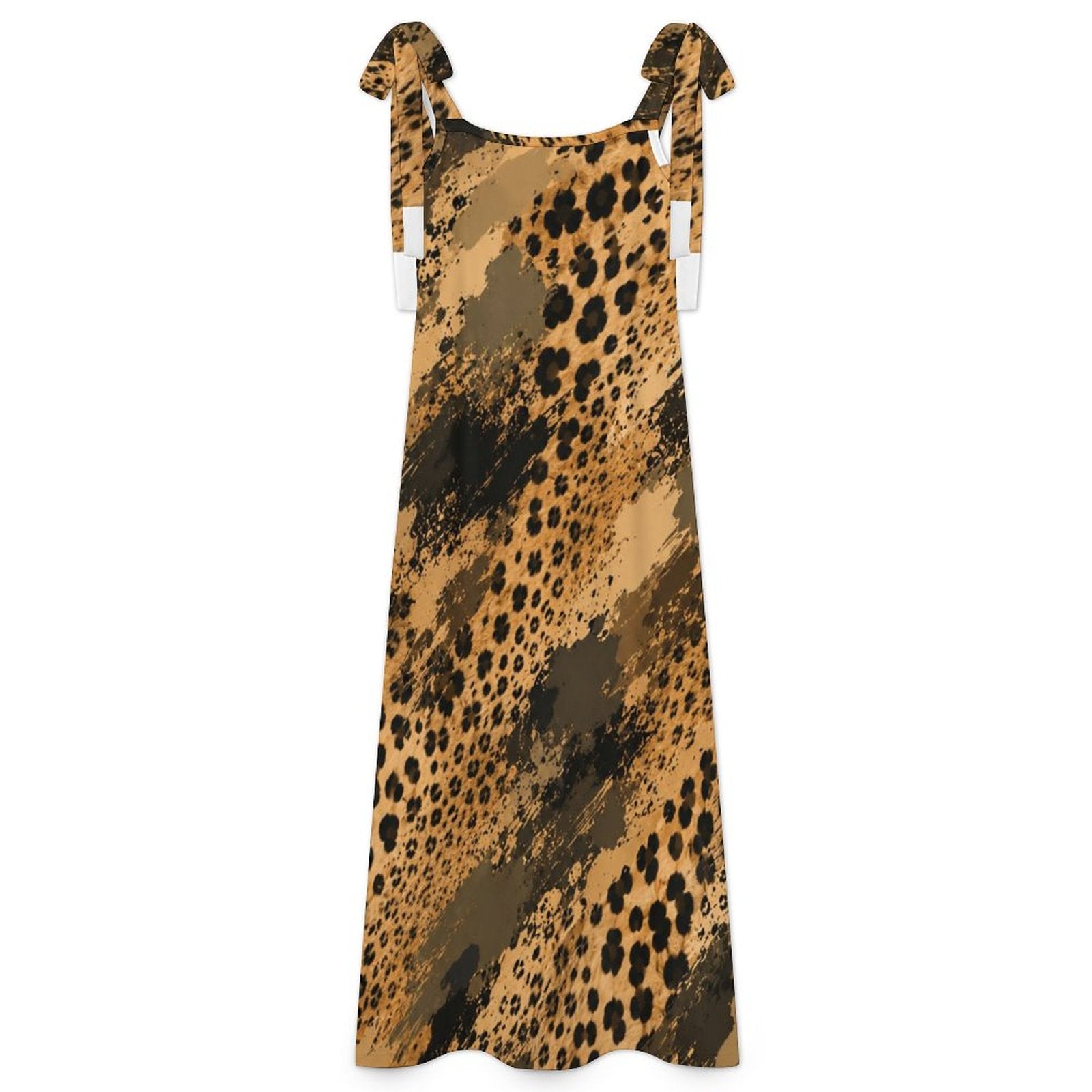 180gsm Ankle-length Slip Dress With Straps(All-Over Printing) - Cheetah camouflage texture
