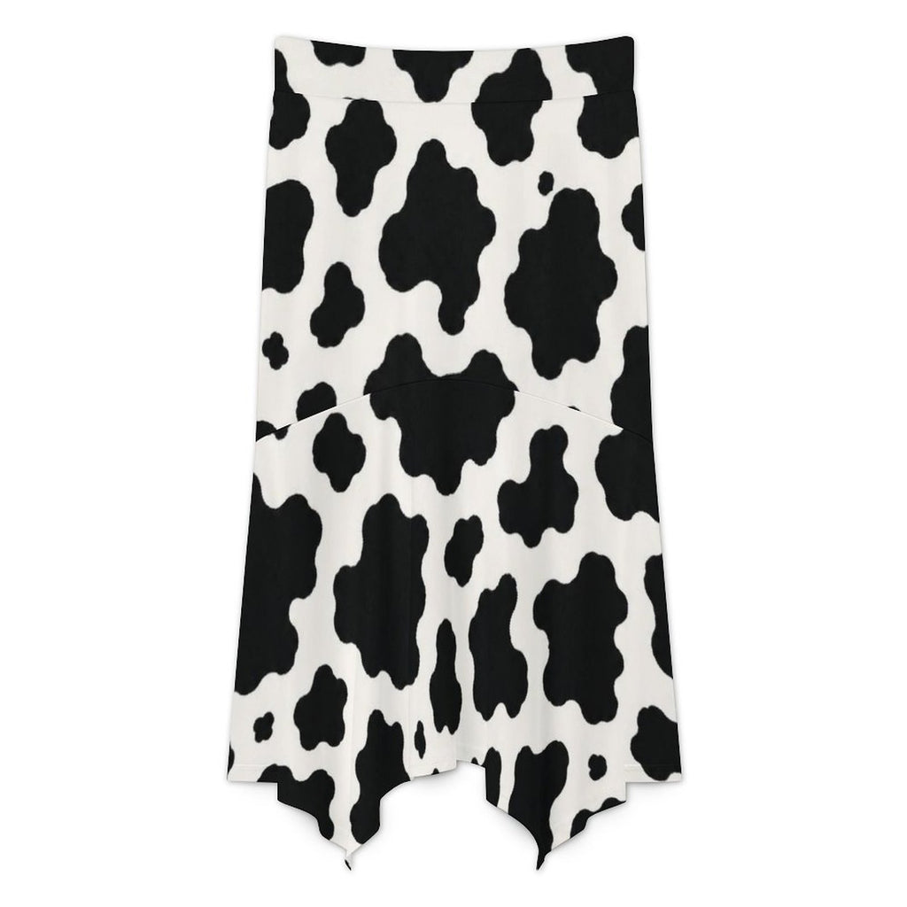 180gsm Irregular Hemmed Skirt(All-Over Printing) - Black-and-White Cowhide