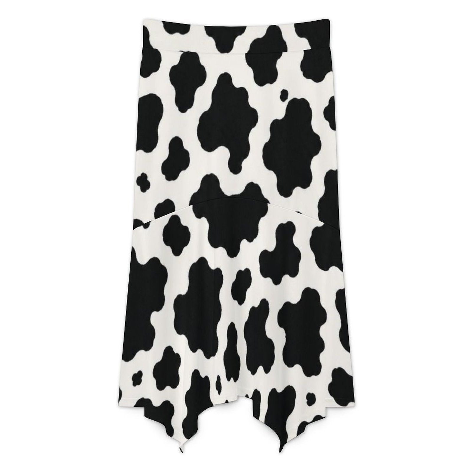 180gsm Irregular Hemmed Skirt(All-Over Printing) - Black-and-White Cowhide