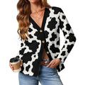 170gsm Women's Lightweight Cardigan(All-Over Printing) - Black-and-White Cowhide