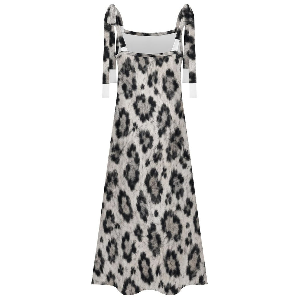 180gsm Ankle-length Slip Dress With Straps(All-Over Printing) - Snow leopard