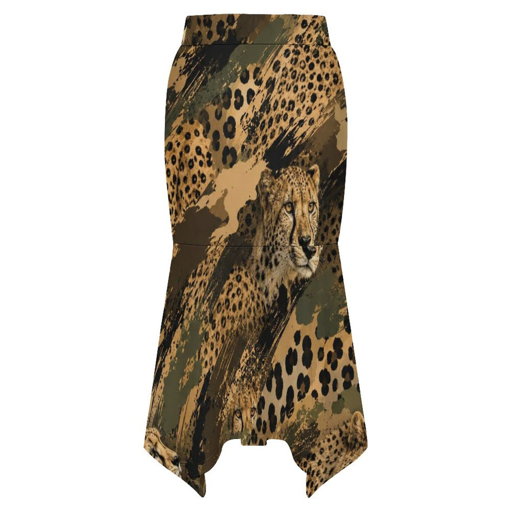 180gsm Irregular Hemmed Skirt(All-Over Printing) - Cheetah camouflage