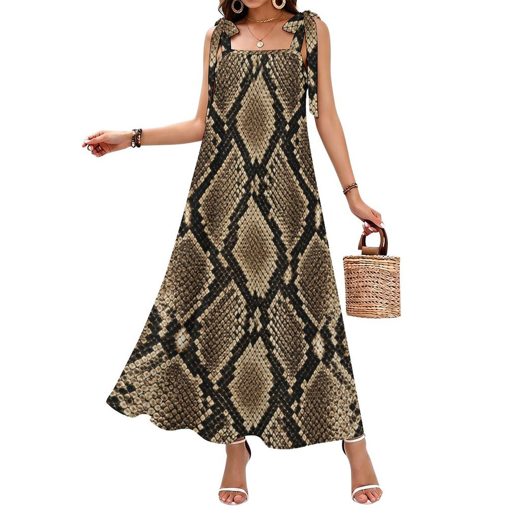 180gsm Ankle-length Slip Dress With Straps(All-Over Printing) - Snake skin Pattern
