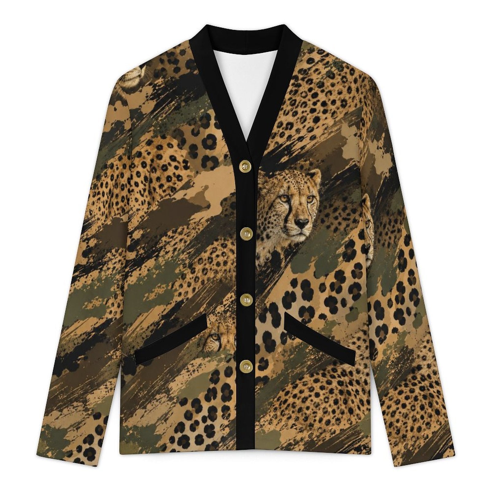 170gsm Women's Lightweight Cardigan(All-Over Printing) - Cheetah camouflage